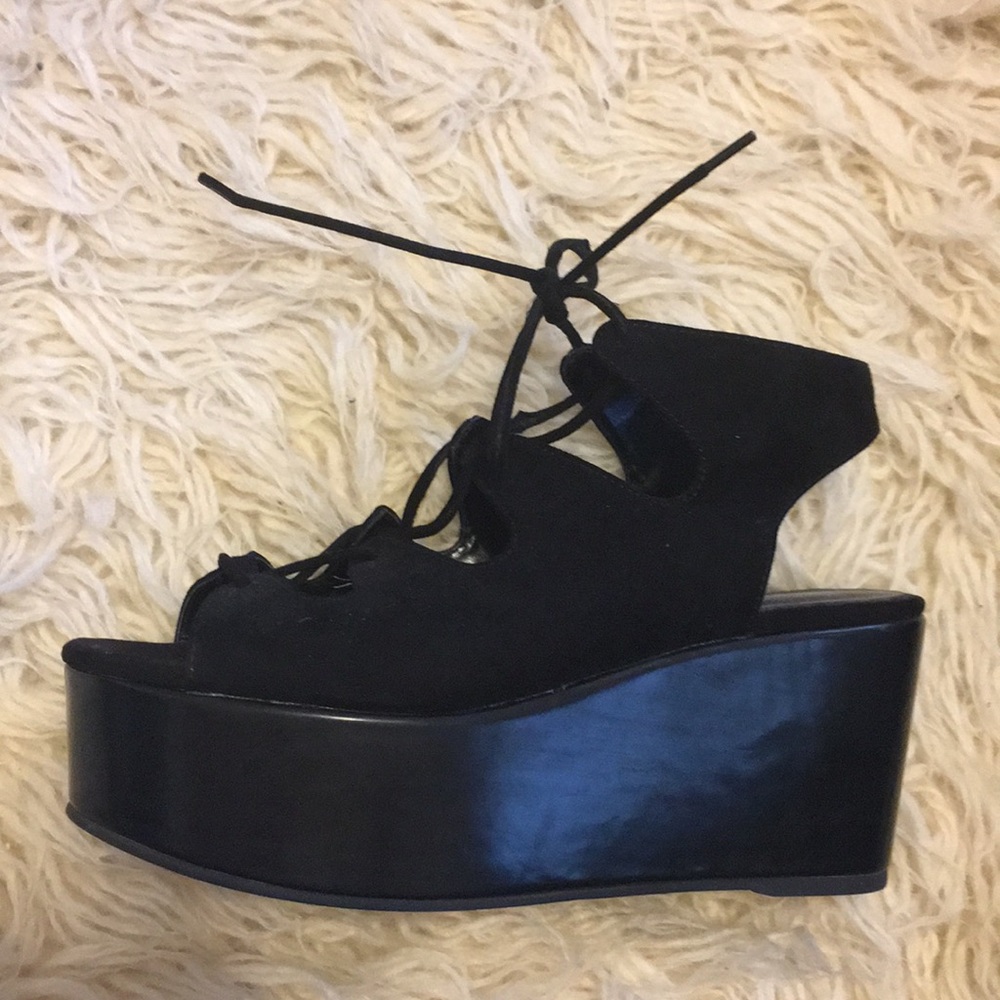 black leather ALDO lace up platforms
